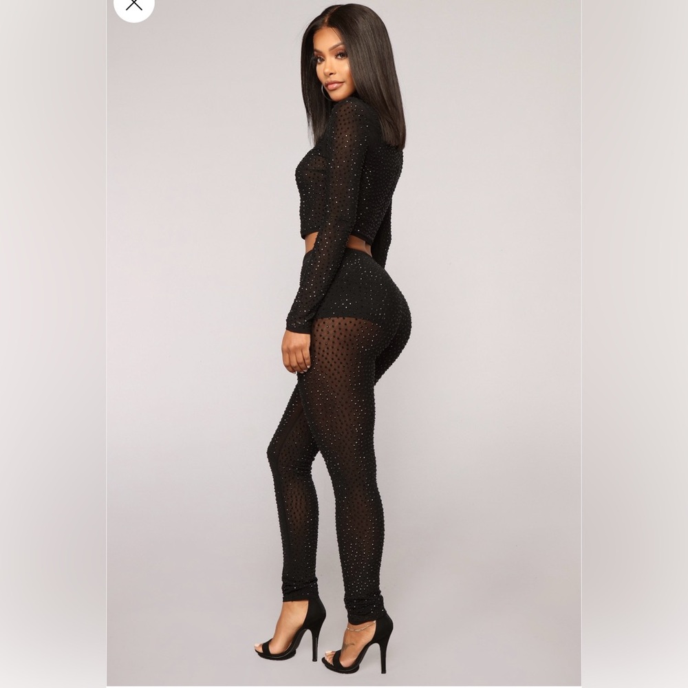 Fashion Nova Lead Example Rhinestone Crop Top Pants Set - Picture 8 of 11